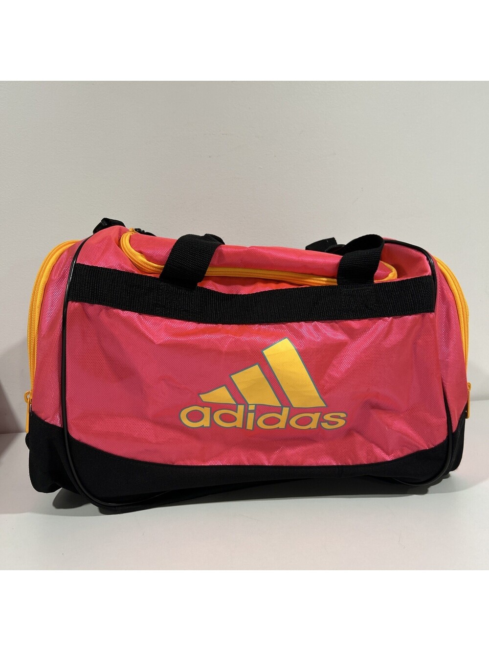 ADIDAS Defender Duffel Bag Pink Yellow Black U-Shape Zip Top
